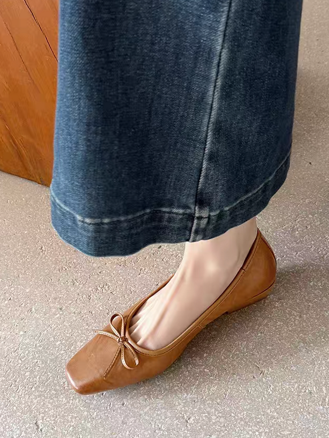 Grain calf leather ribbon flats 5