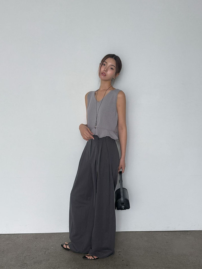 Cotton nylon back elasticated pleated straight pants  5