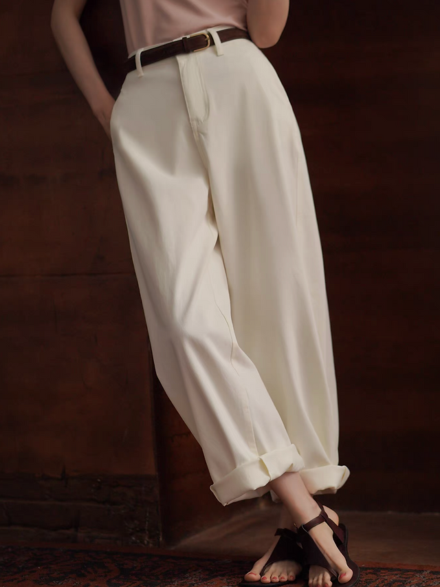 High waisted ivory cotton denim straight pants 4
