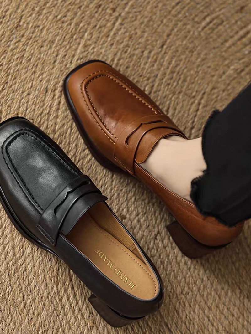 Square toe calf leather contour penny saver loafers 12