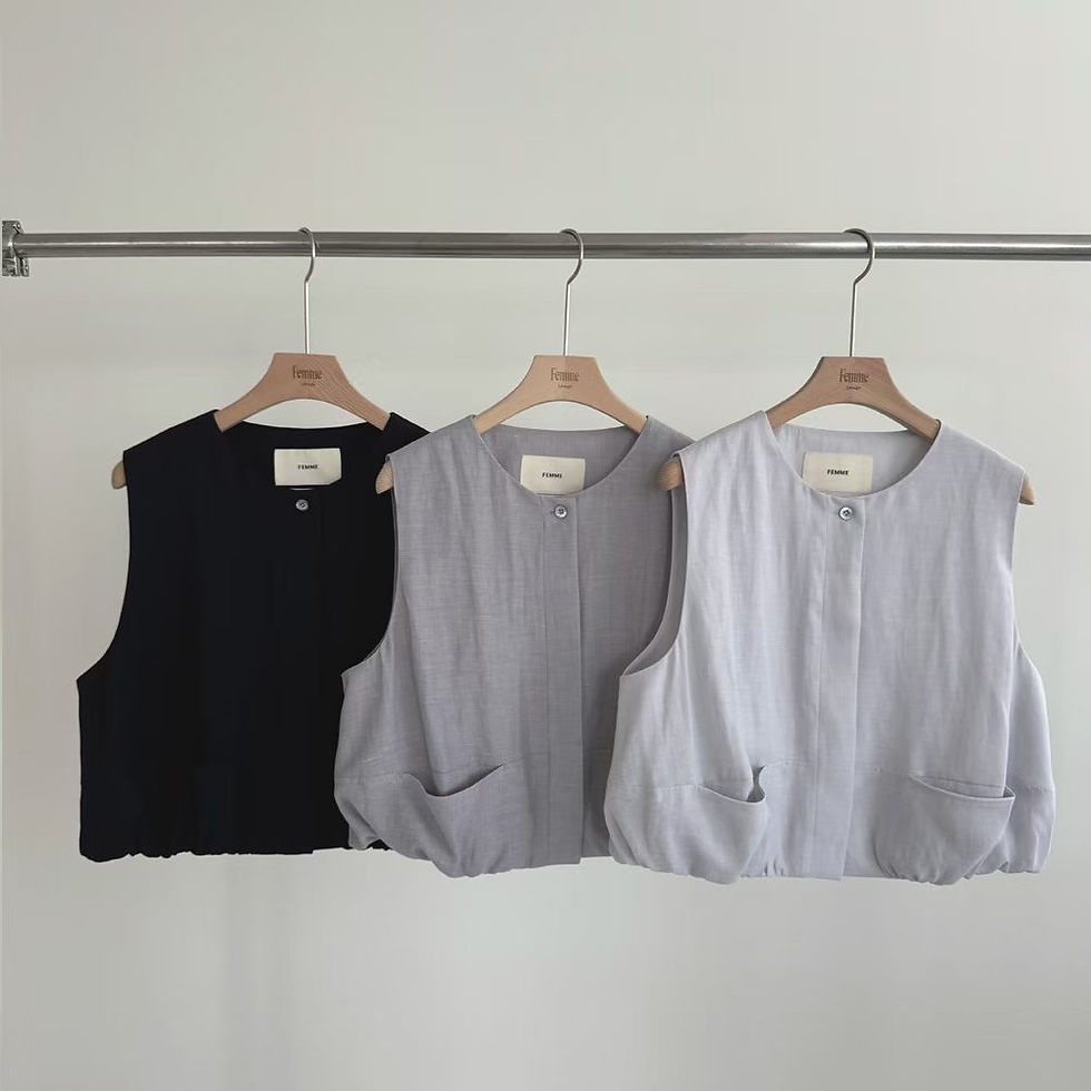 Thumbnail: Crewneck side pockets linen poly rayon vest