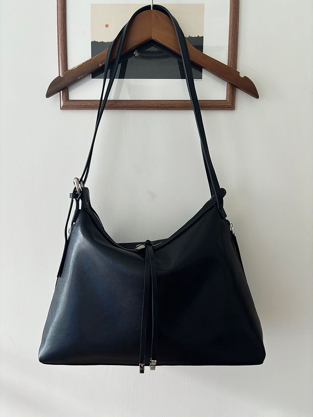 Embossed smooth calf leather double adjusted strap shoulder +crossbody drape bag 2