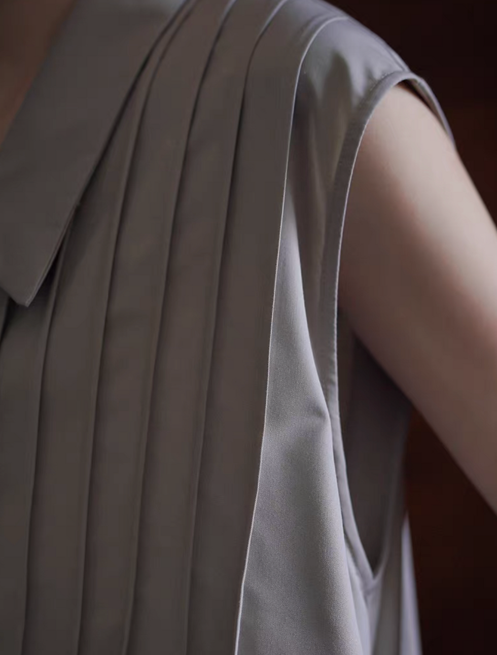 Thumbnail: Sora beige pleated flutter sleeves midi sleeveless dress