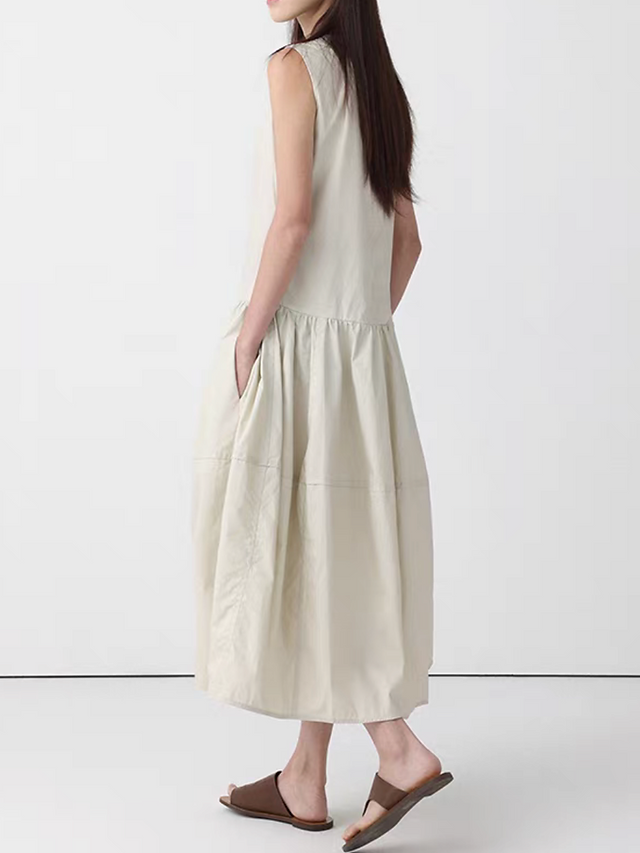Pure cotton back zipped puff maxi sleeveless dress 12