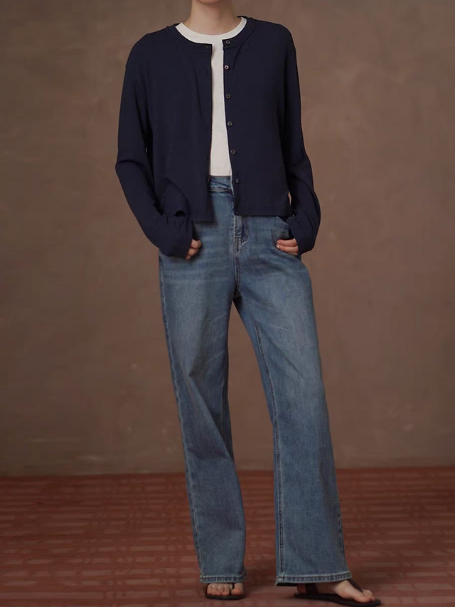 Acid washed retro blue high waisted taper jeans 10