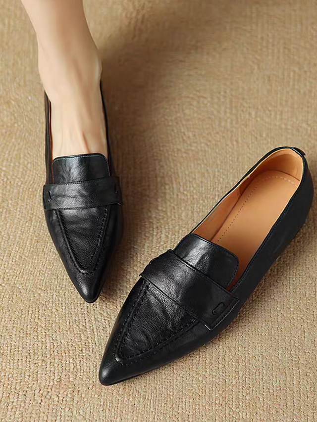 Side stitched calf leather pointy contour shoes 5