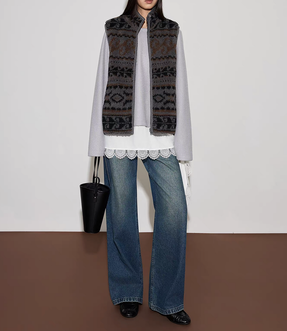 Thumbnail: Asymmetric sora docking tencel lyocell knitted laced trim blouse