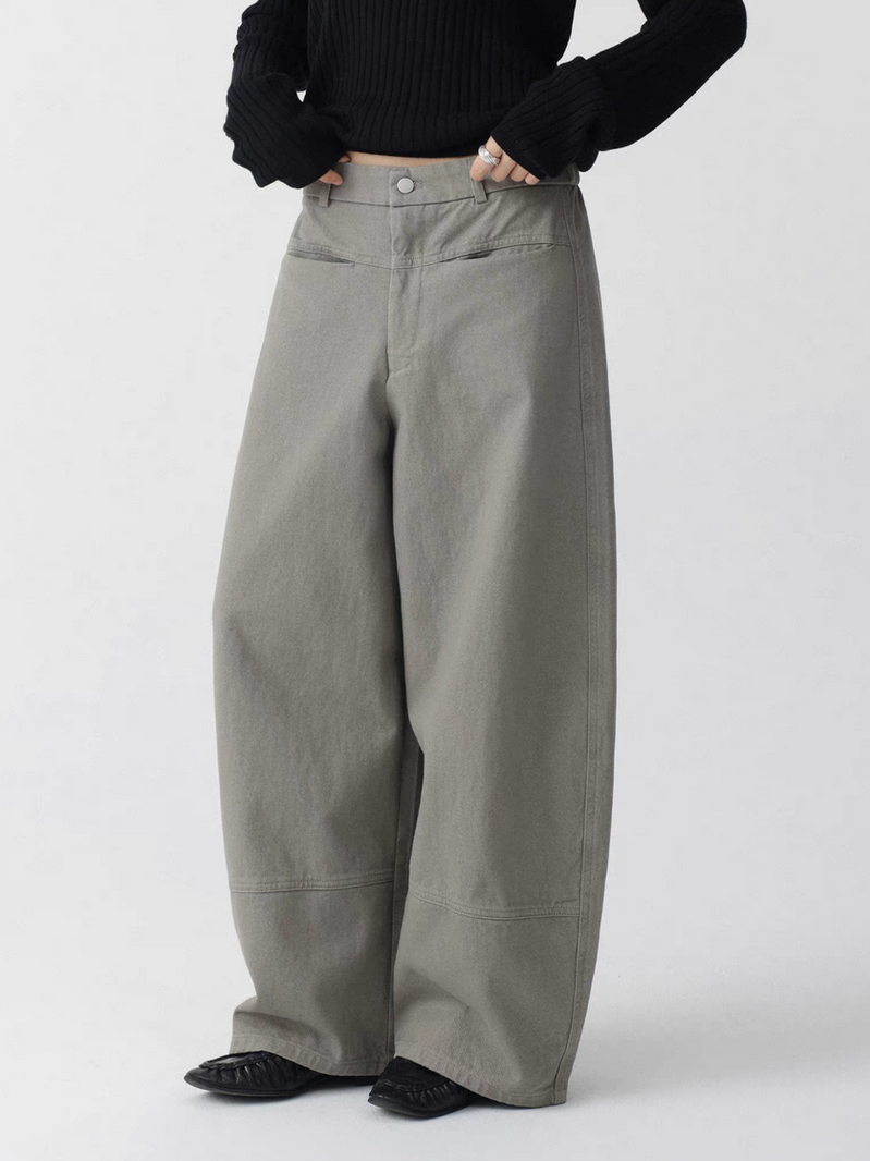 Contour back elasticated cotton denim straight pants 1