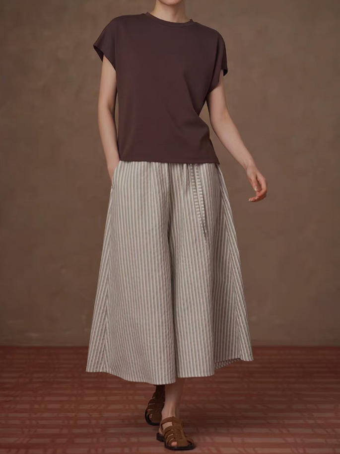 Elasticated drawstring embossed linen cotton flare pants 6