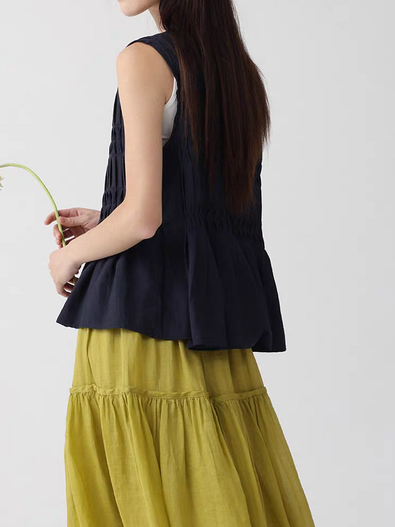 Pleated cotton poly rayon flare peplum vest 7