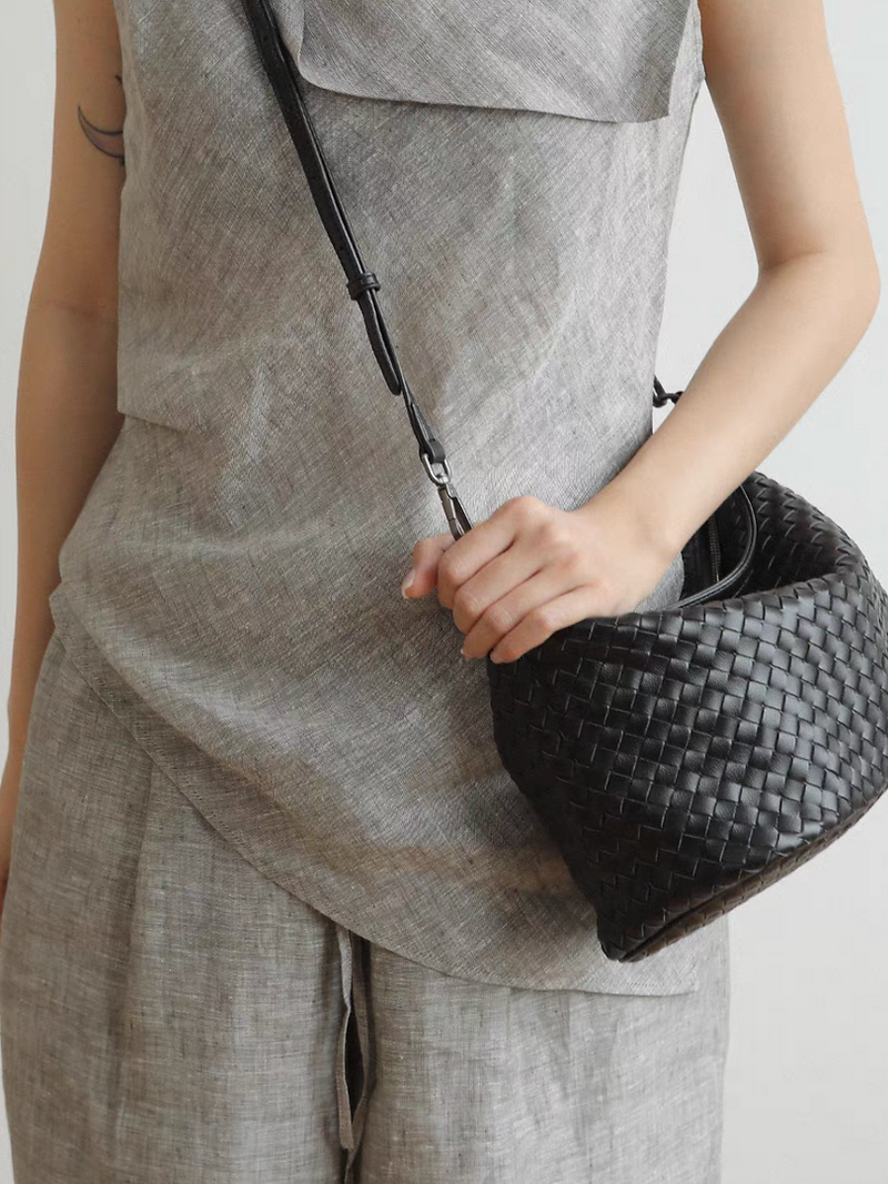 Weaved calf leather two way shoulder + crossbody bag 10