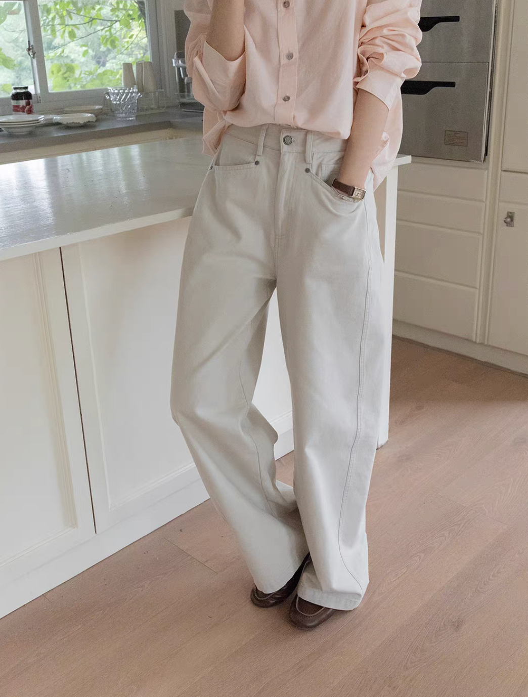 Digaonal pockets denim cotton casual pants