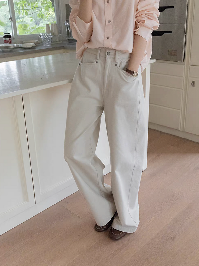 Digaonal pockets denim cotton casual pants 3