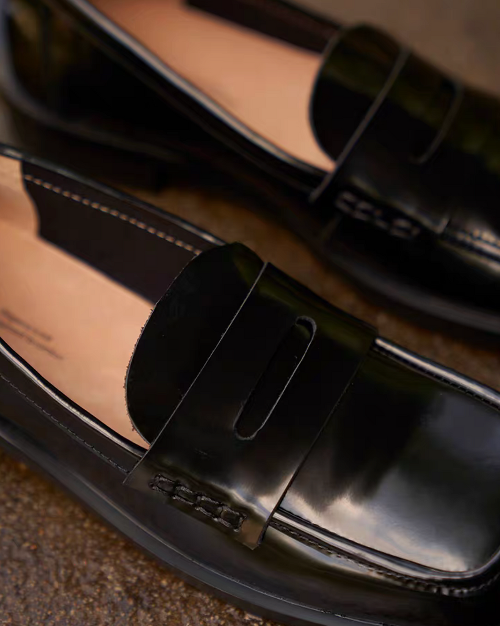 Thumbnail: Made in Paris Argentinian calf skin penny saver black loafers