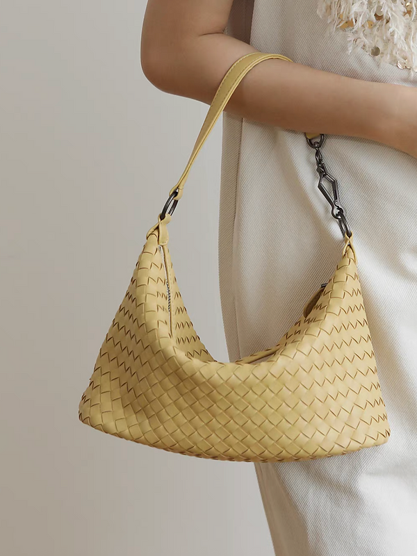 Weaved calf leather two way shoulder + crossbody bag