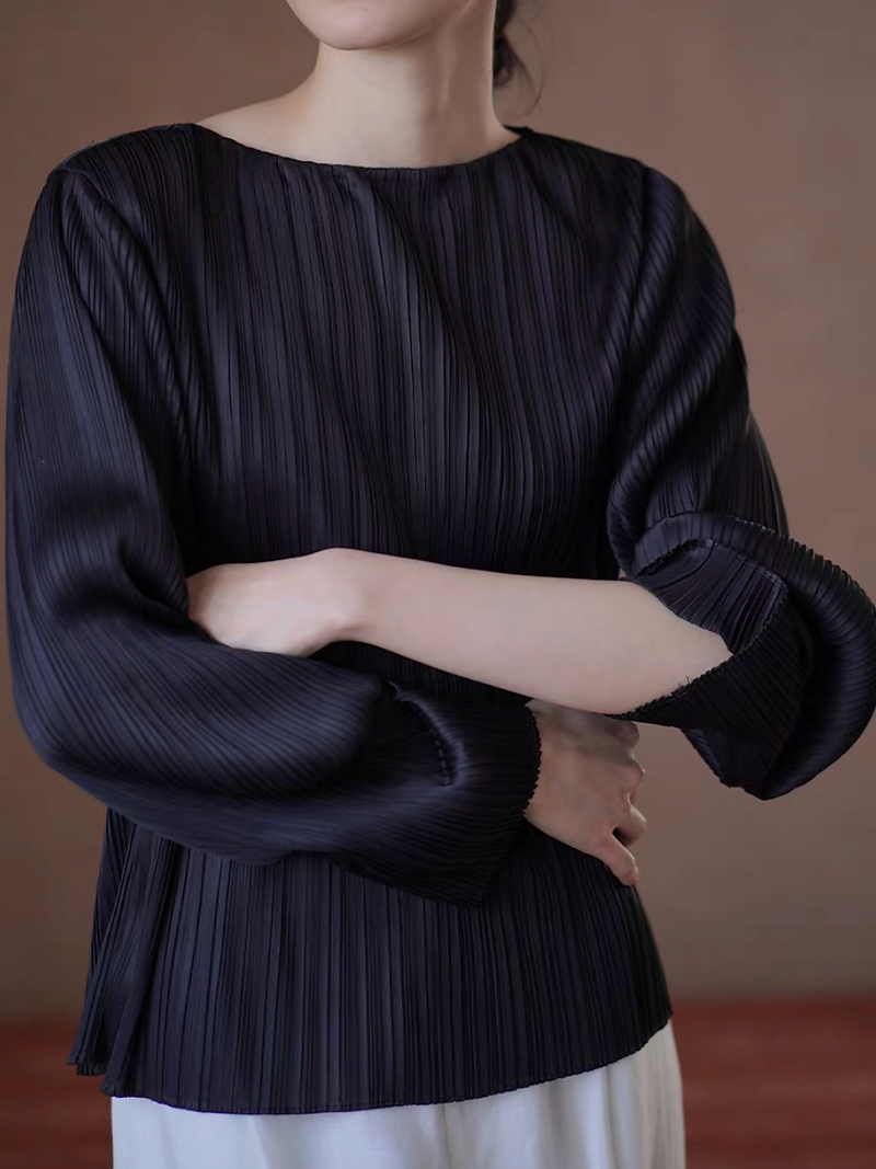 Architectural pleated tencel poly long sleeve blouse 1
