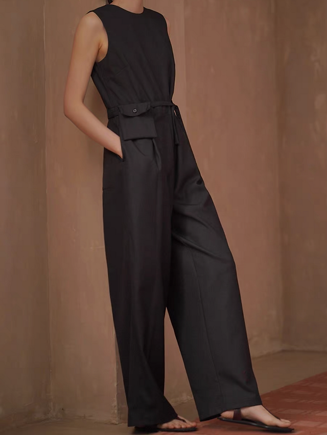 Belted charcoal cotton poly rayon sleeveless romper 9