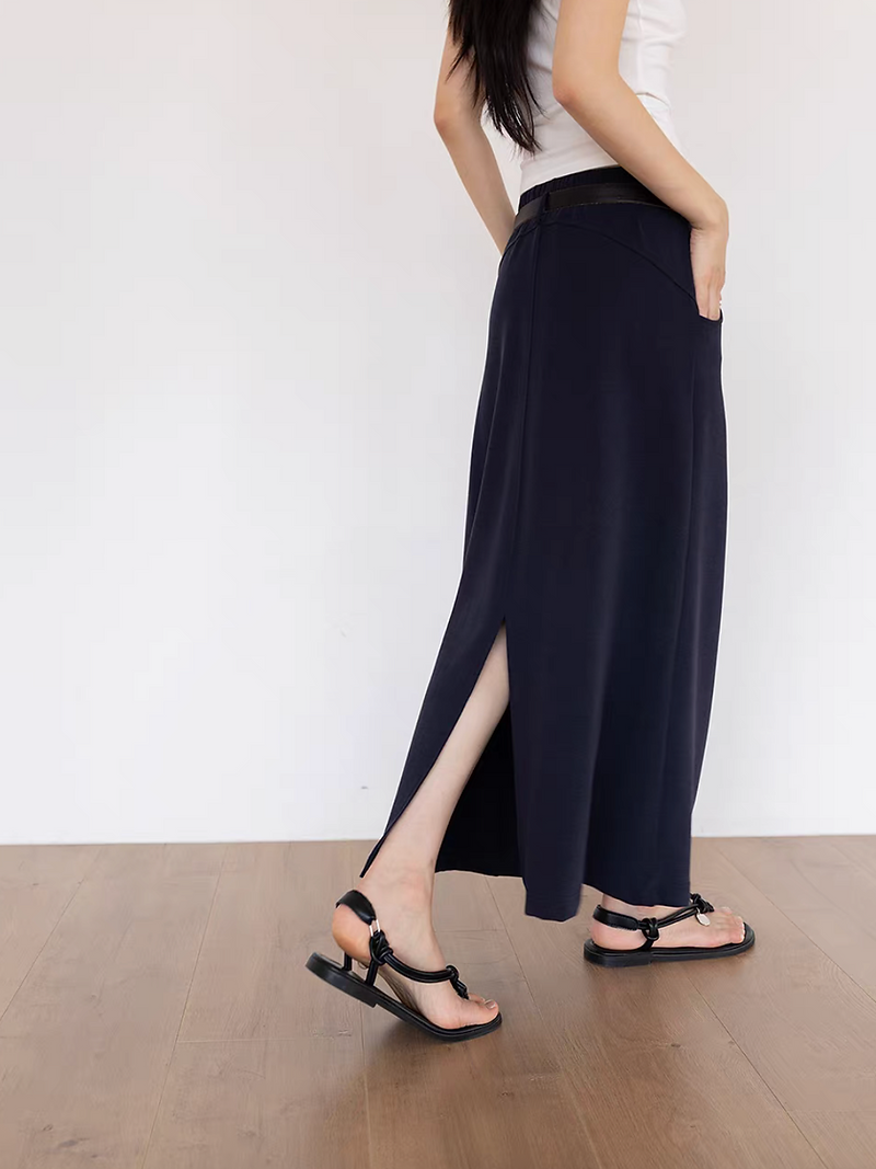 Elasticated side pockets back slit cotton skirt 9