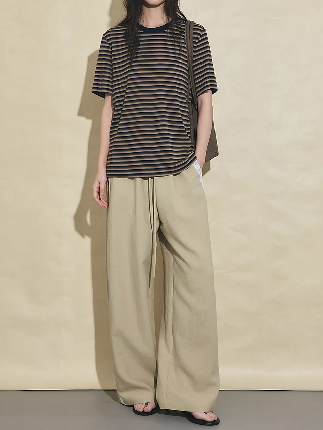 Navy mocha striped crewneck wool rayon poly tee 8