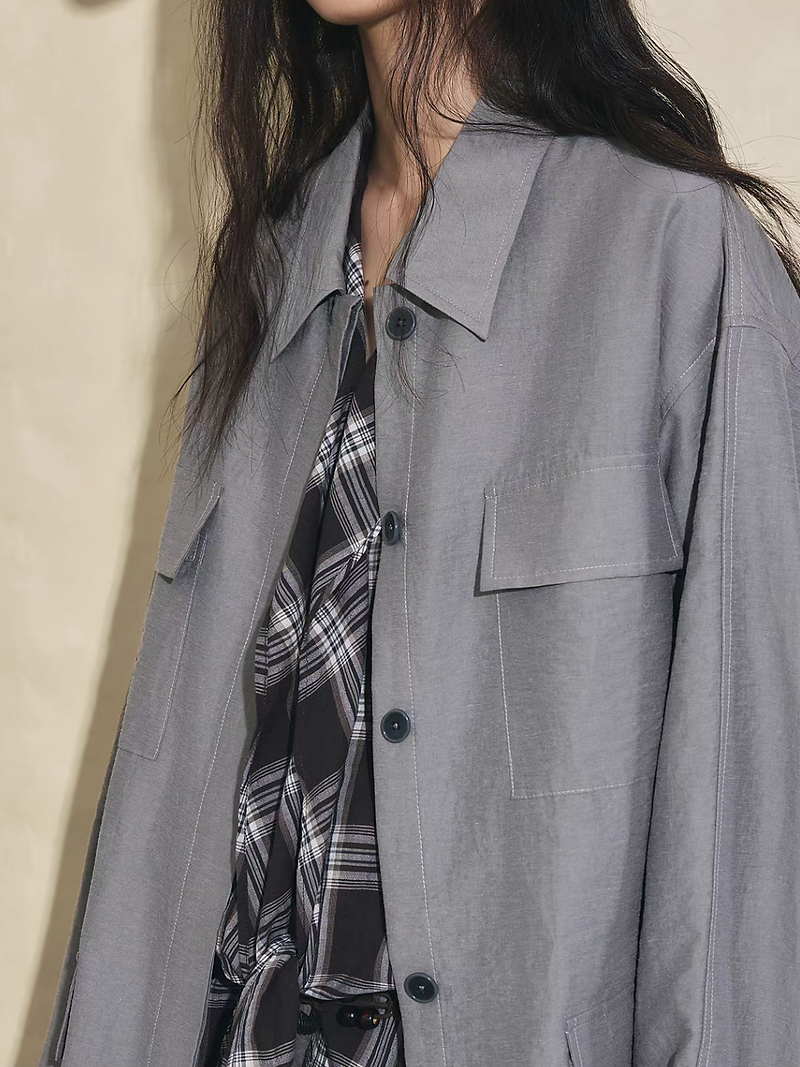 Silver grey lyocell mid length shirt / jacket 4