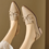 Thumbnail: Ribbon embossed lambskin wood heel pointy shoes
