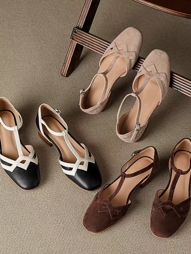 Bi color contour lambskin T strap round toe Mary Janes 2