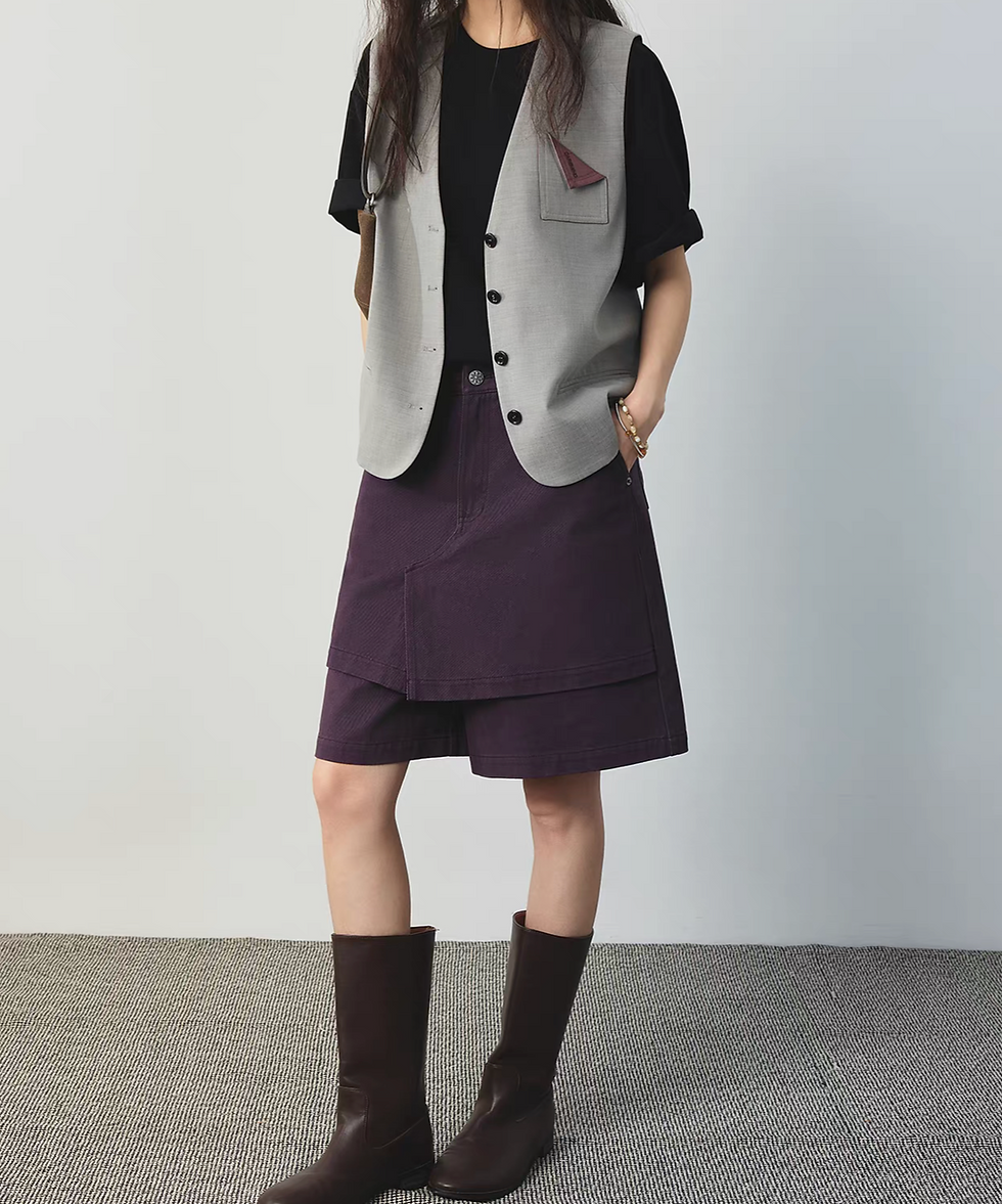 Thumbnail: Flipped embroidered pocket cotton poly wool rayon bicolor grey purple vest