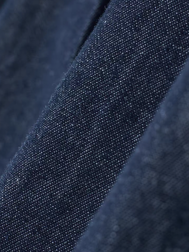 High waisted A line pleated navy denim linen skirt 7