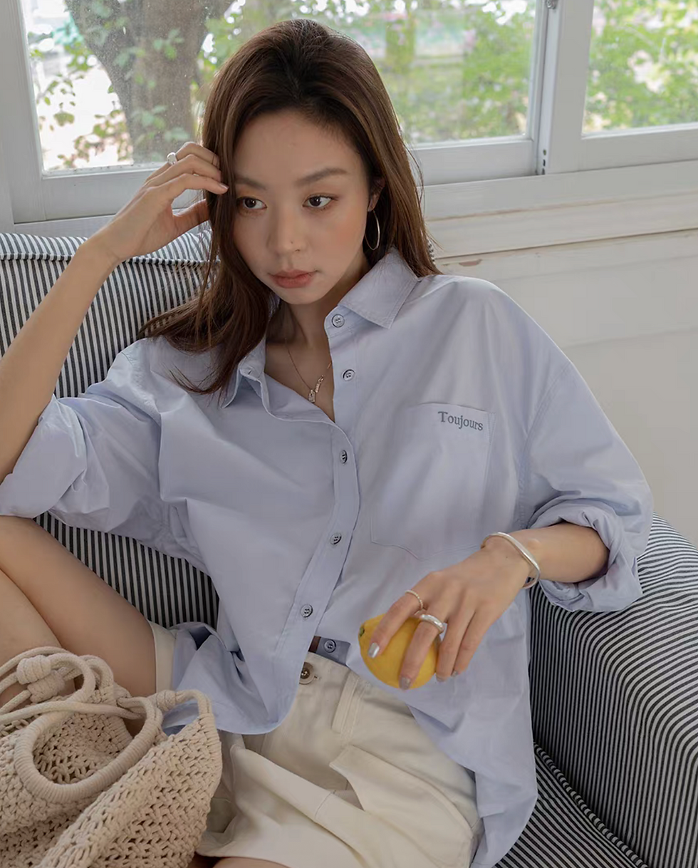 Thumbnail: Cotton mid length embroidered shirt