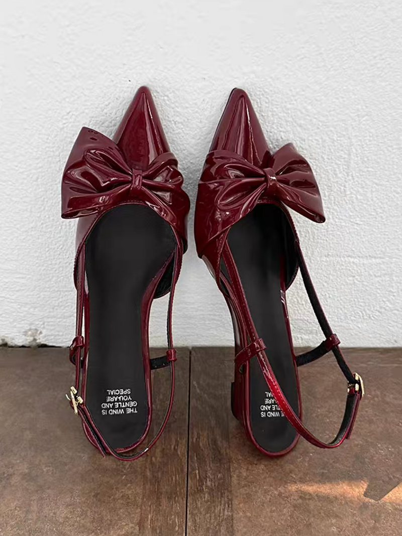 Sling back oil waxed calf leather bow pointy sandals 12