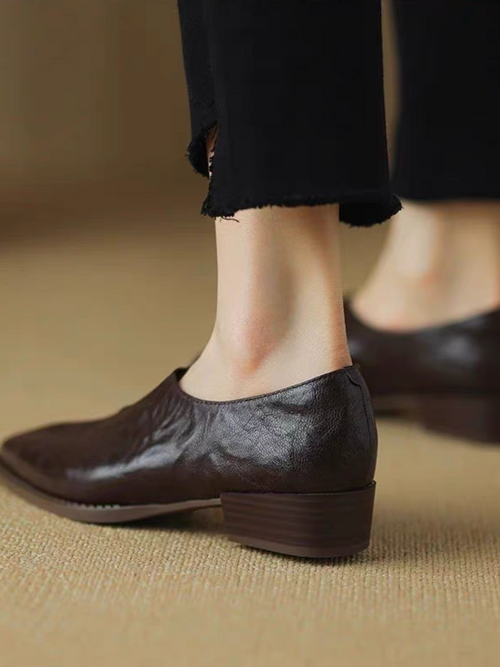 Ruffled calf leather stitched trim shoes 5