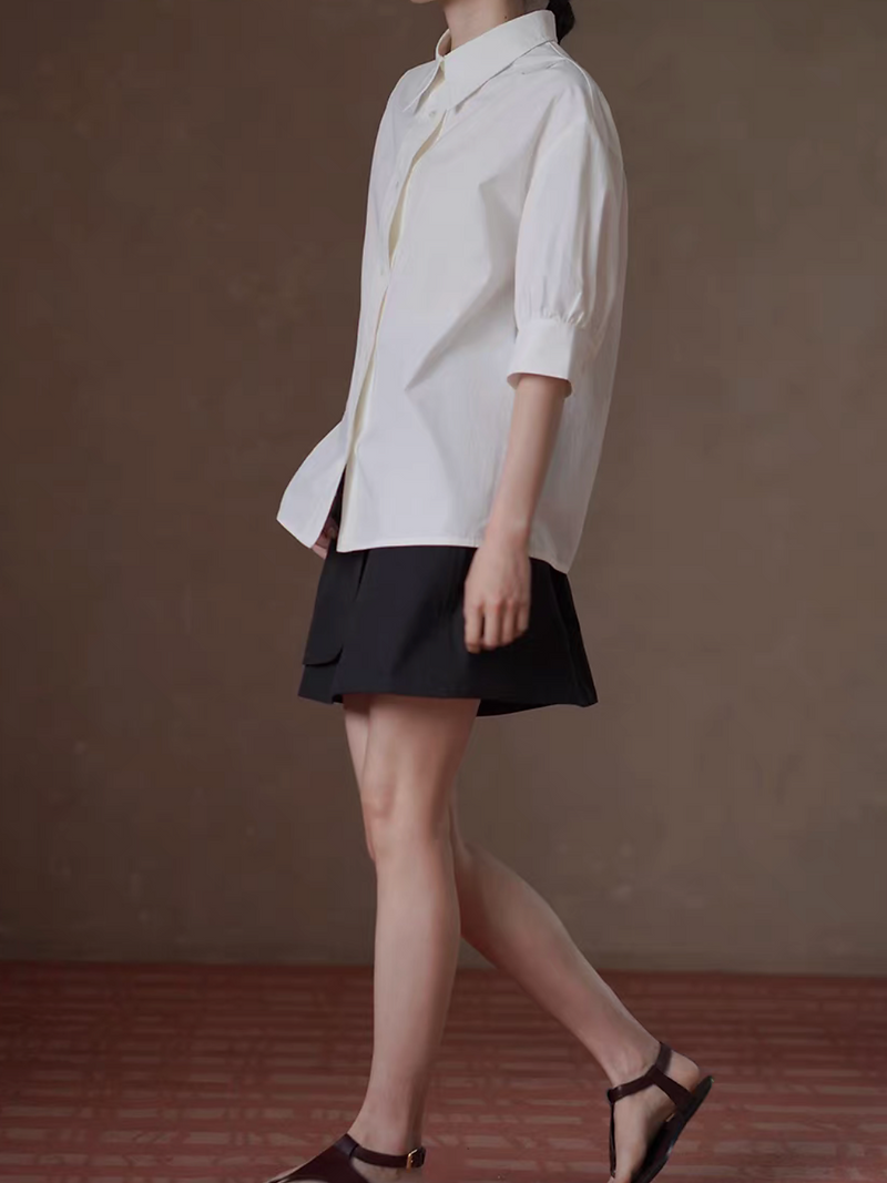 Ivory pure cotton slim cut mid sleeved shirt 8