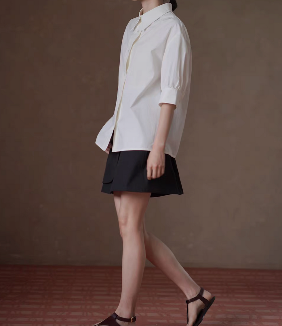 Thumbnail: Ivory pure cotton slim cut mid sleeved shirt