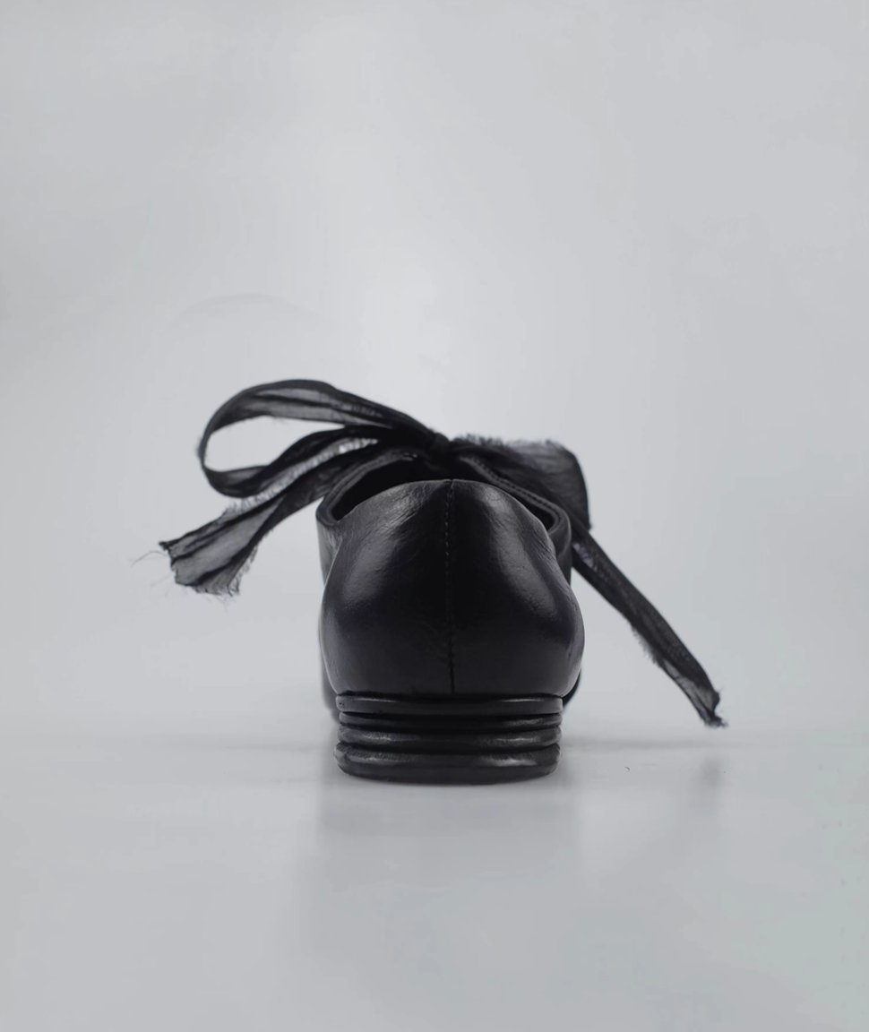 Thumbnail: Made in Paris sheep skin ruffled leather lacing black shoes