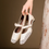 Thumbnail: Lambskin side crochet weaved side knot Mary Janes