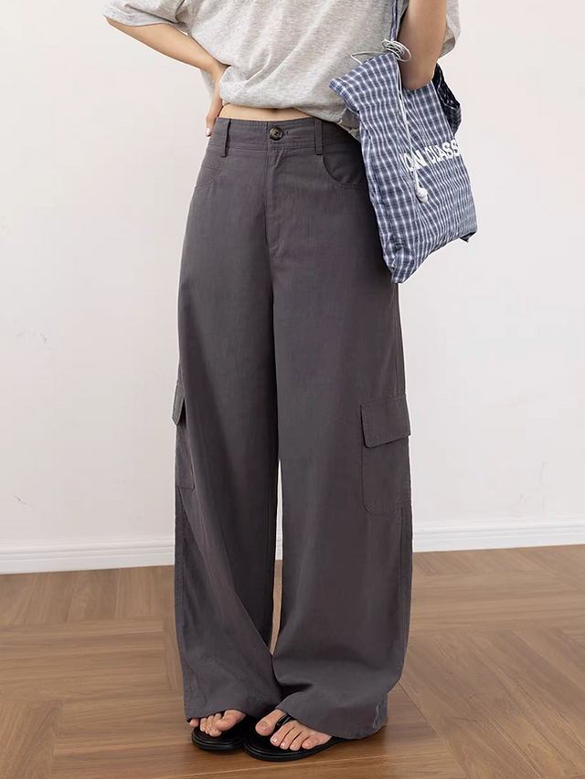 High waisted cotton tencel nylon straight leg cargo pants 11
