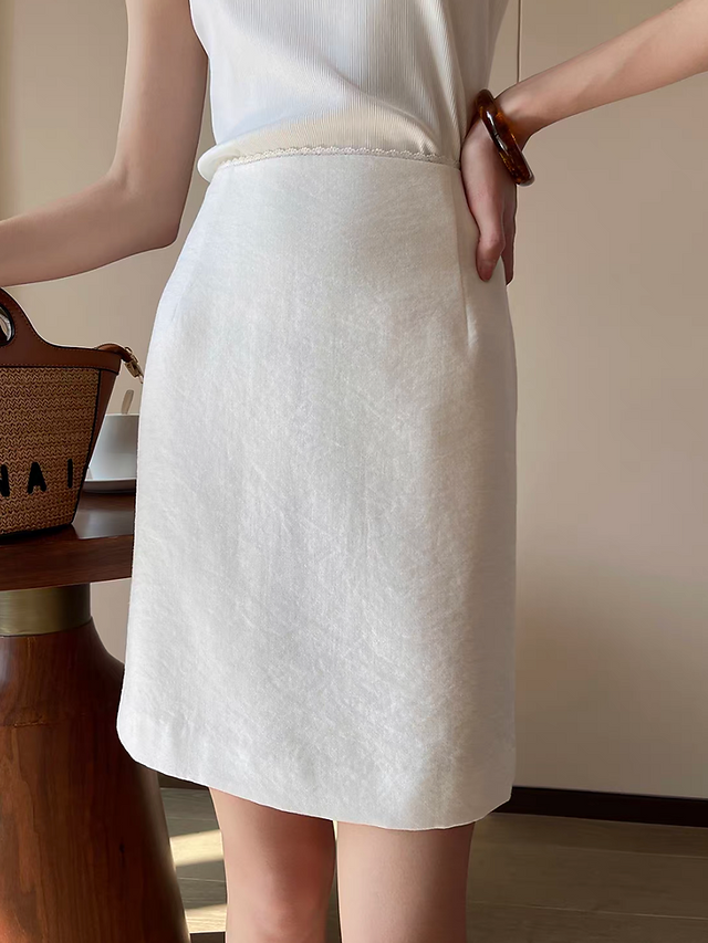 Ivory laced trim cotton poly high waisted zipper skirt 5