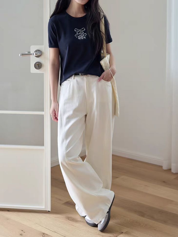 Contour ivory high waisted denim pants 9