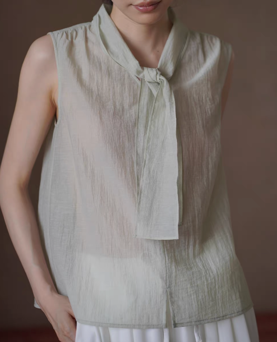 Thumbnail: Lyocell cotton poly pastel mint green embossed collaratte vest