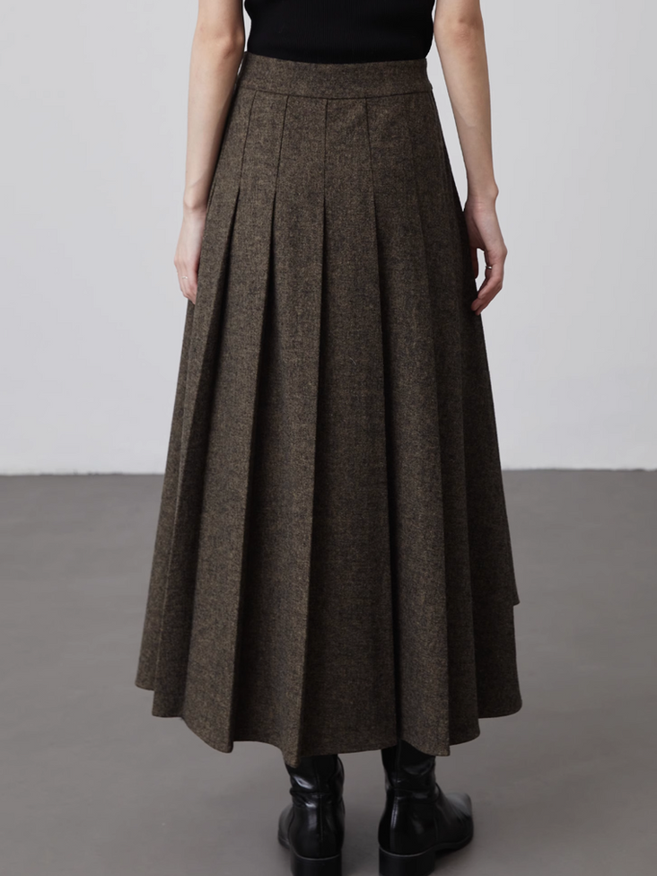 High waisted layered asymmetric pleated khaki charcoal side straps skirt 4