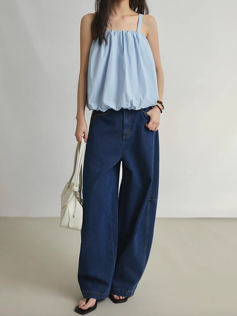 Pastel blue back adjusted back buttoned strap rayon poly camisole 2