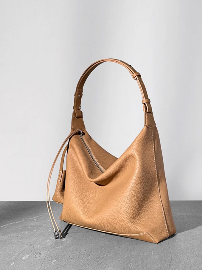 Toga embossed calf leather drape shoulder + crossbody bag with  little bag charm 6