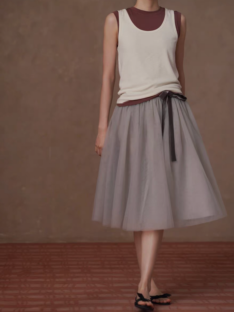 High waisted zipper beige grey organza valour belt table skirt 6