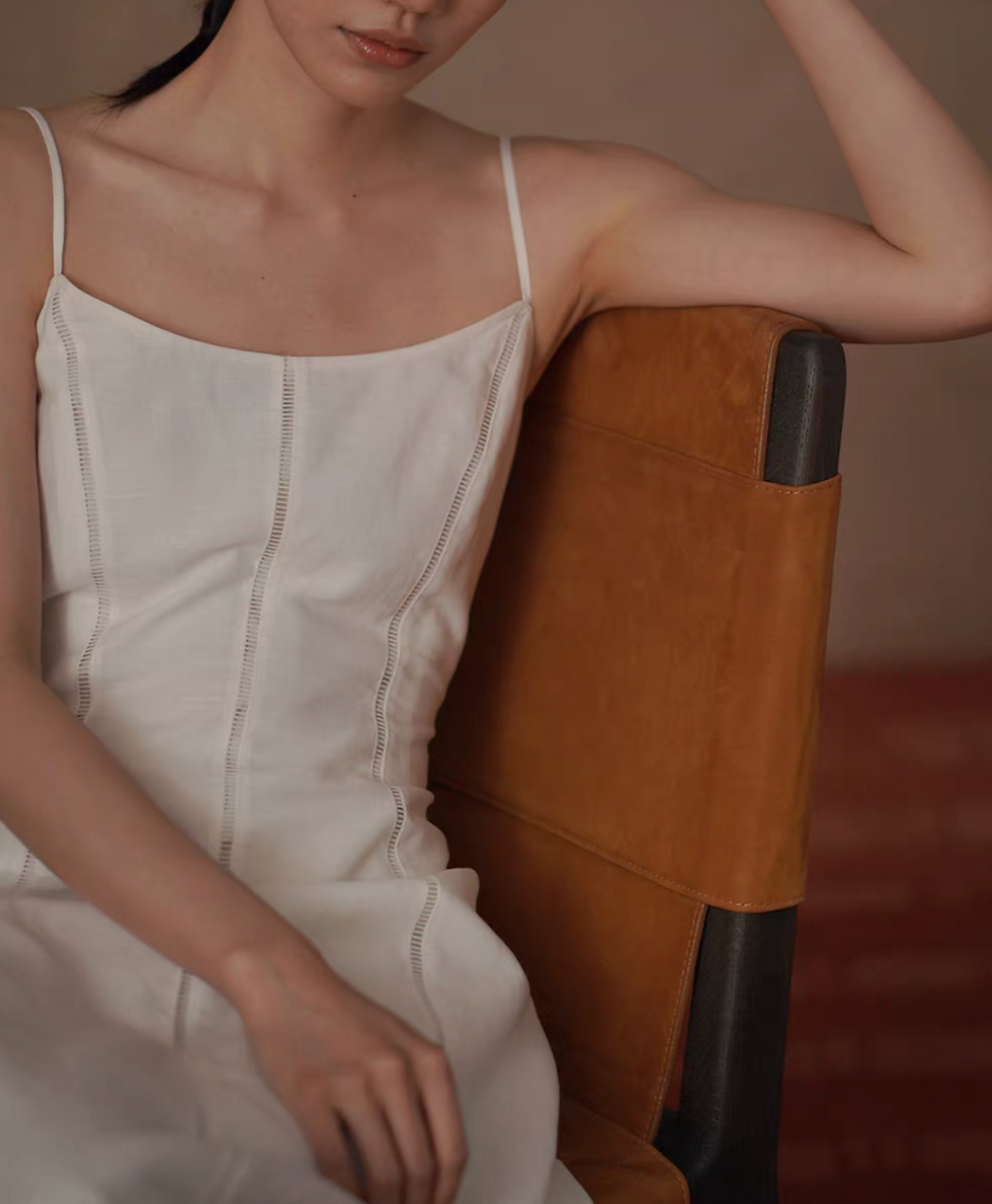 Thumbnail: U neck contour linen lined slim cut summer slipdress