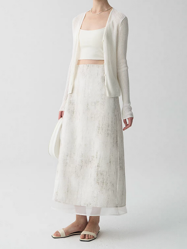 Ivory water poly color organza layered back slip zipper skirt 14