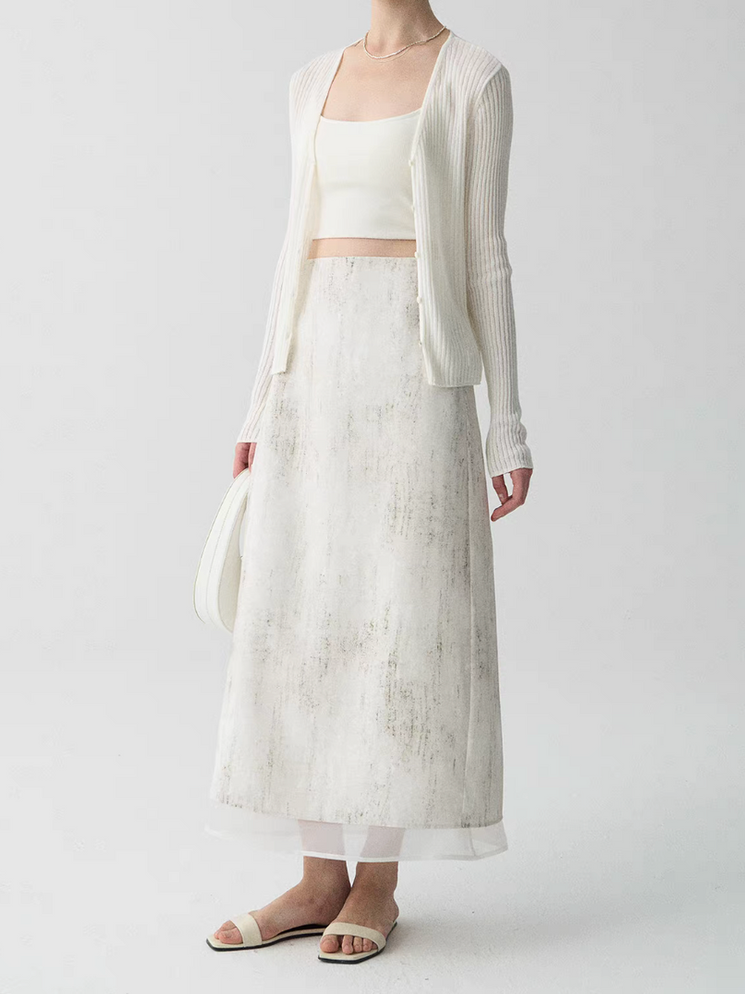 Ivory water poly color organza layered back slip zipper skirt 14