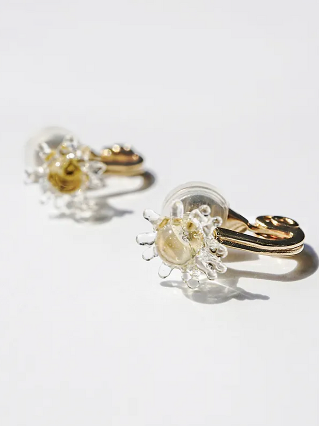 Handmade Hario x Olida morning glow chamomile clear glass earrings 5