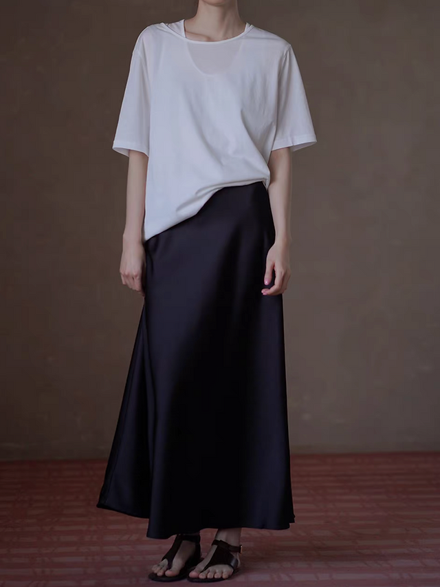 Elasticated waistband satin drape fluid long skirt 4