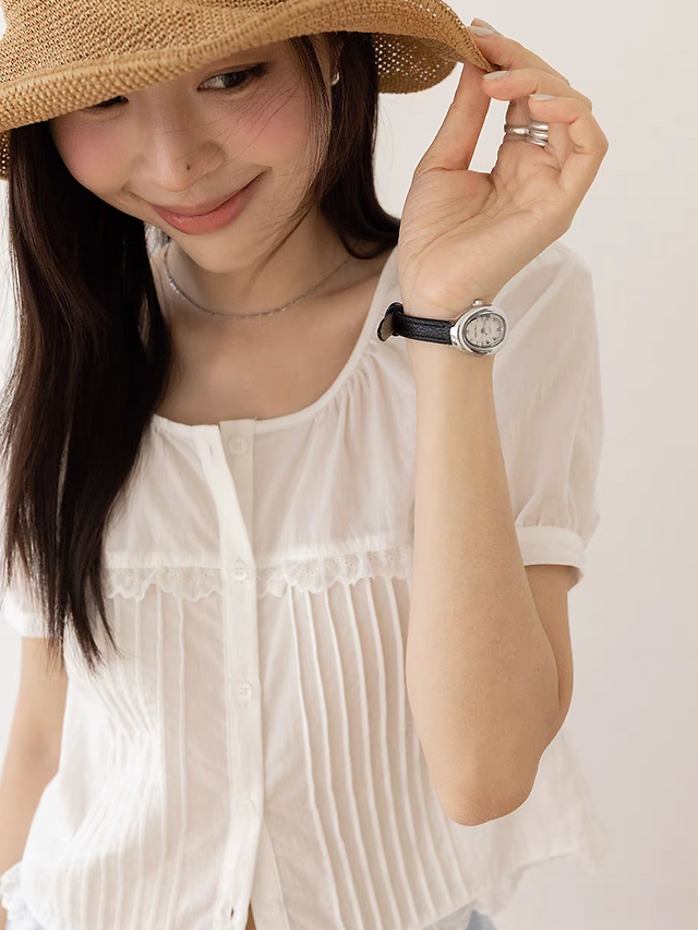 Laced trim floral white cotton tencel blouse 9