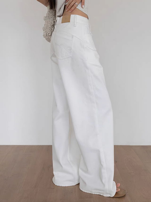 High waisted acid washed back pocket embroidered denim pants 11